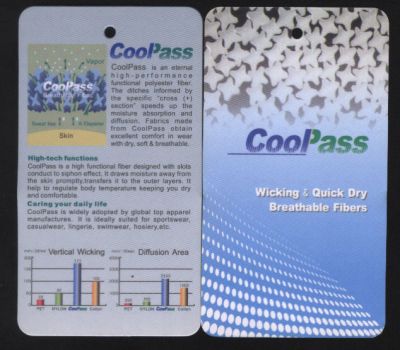COOLPASS--江蘇恒力化纖有限公司，功能主要是吸濕排汗